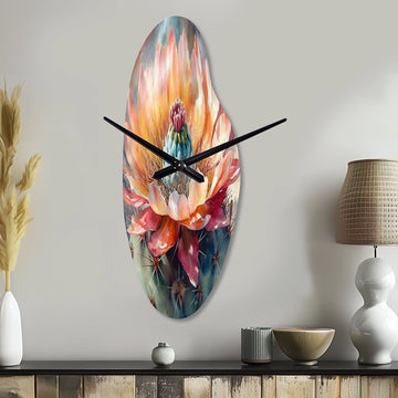 Orange Green Cactus Flower III - Asymmetric Metal Wall Clock